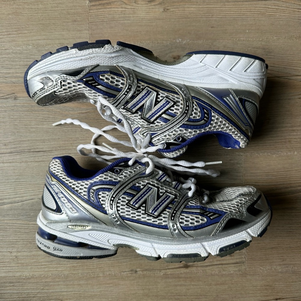New Balance Silver and Purple Sneakers